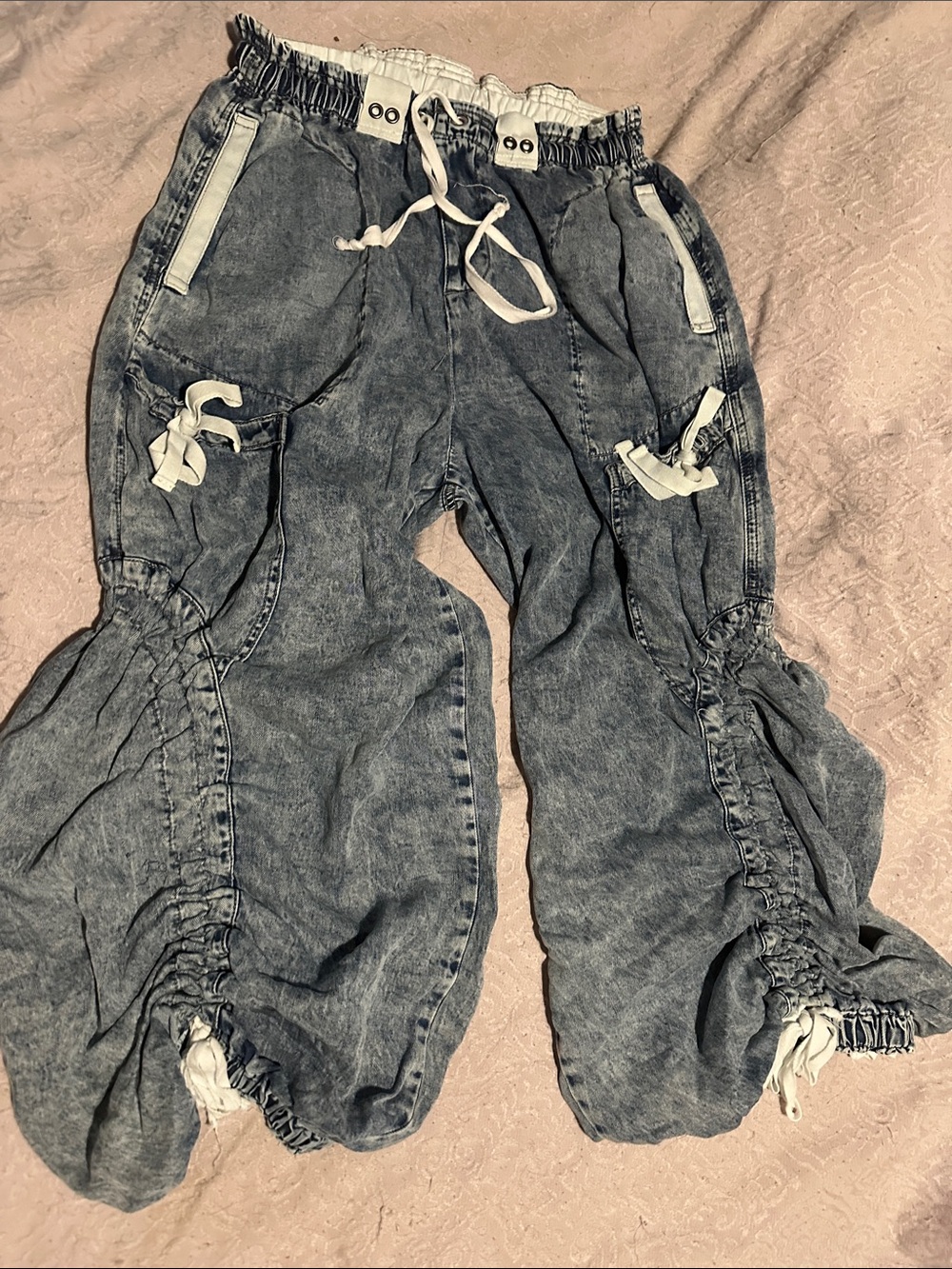 Oh Jeans Light Blue Acid Wash Cargo Joggers